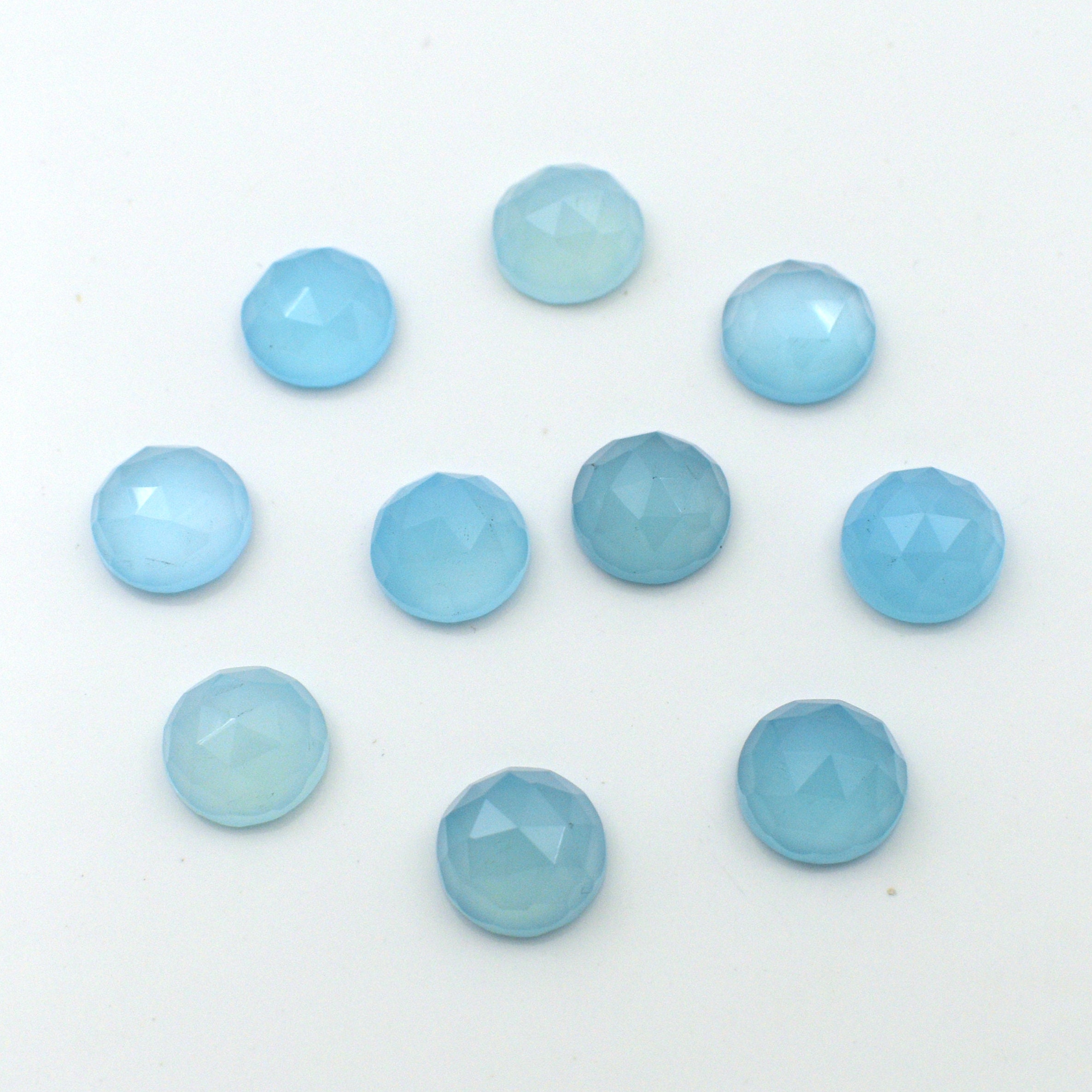 Blue Chalcedony Faceted Round Gemstone For Jewelry Making 8-25mm Calibrated Flat Back Polished Gemstone All Sizes Available