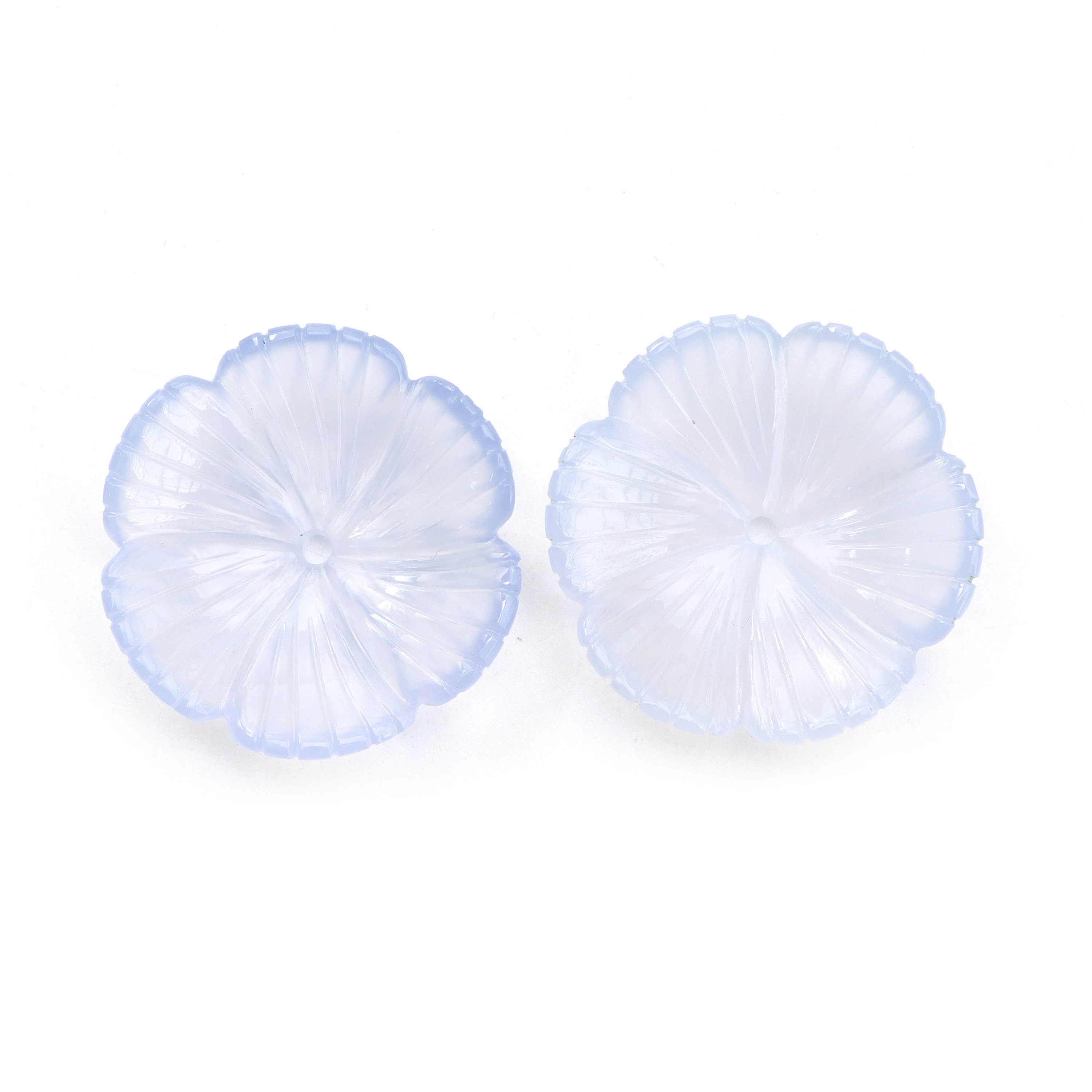 Blue Chalcedony Flower Carving Loose Gemstone, 29x29 Mm, Chalcedony Jewelry Making Flower Gemstone, Chalcedony Carving, Pair ( 2 Pieces )