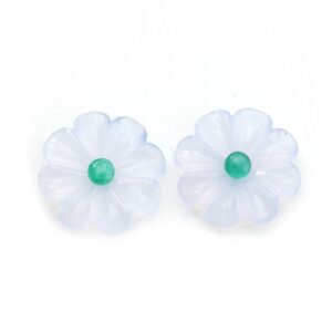 Blue Chalcedony Flower Carving Loose Gemstone, 24x24 Mm, Chalcedony Jewelry Making Flower Gemstone, Chalcedony Carving, Pair ( 2 Pieces )