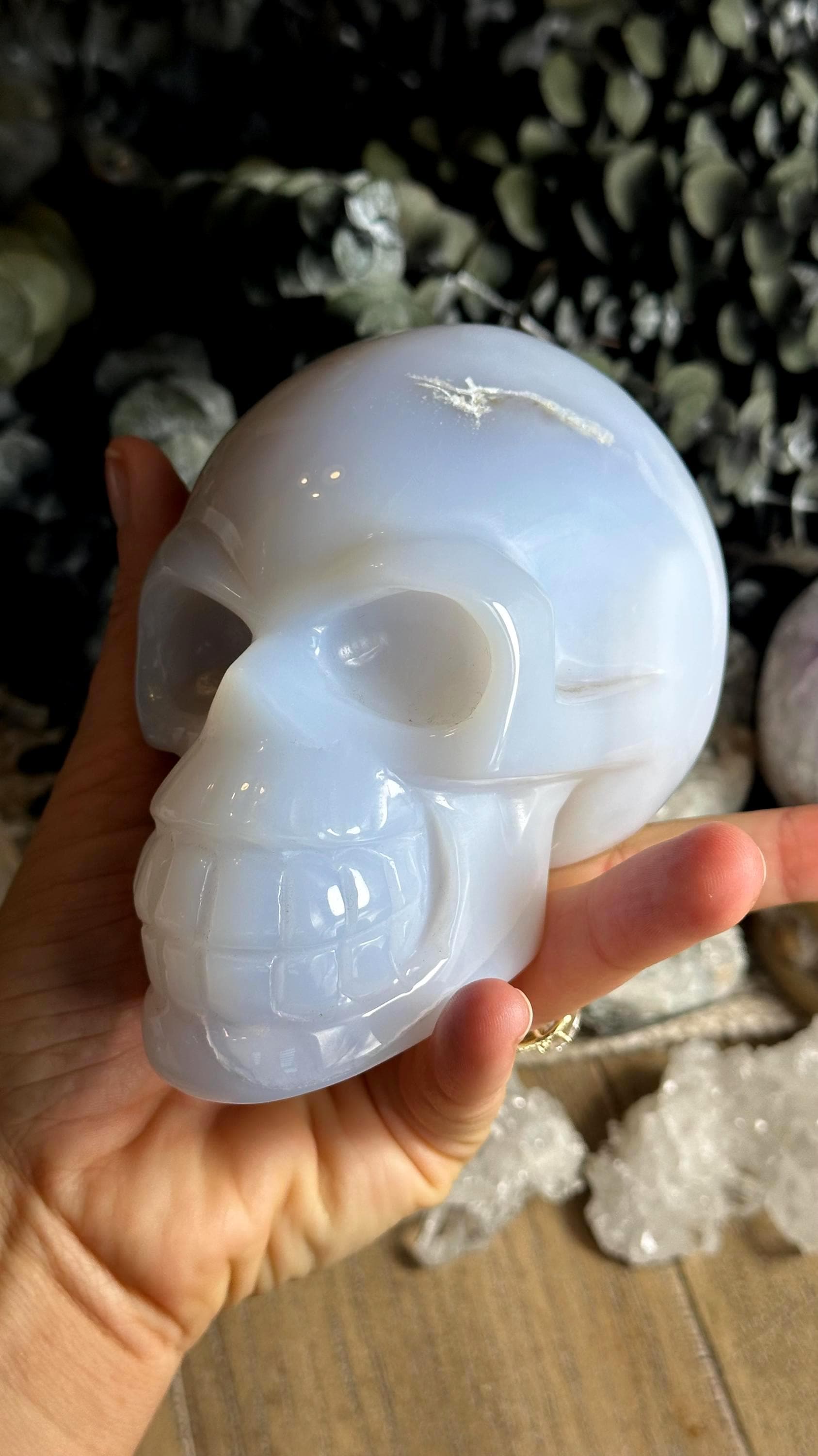 Large Blue Chalcedony Crystal Skull - Turkish Gemstone Carving (4 3/4")