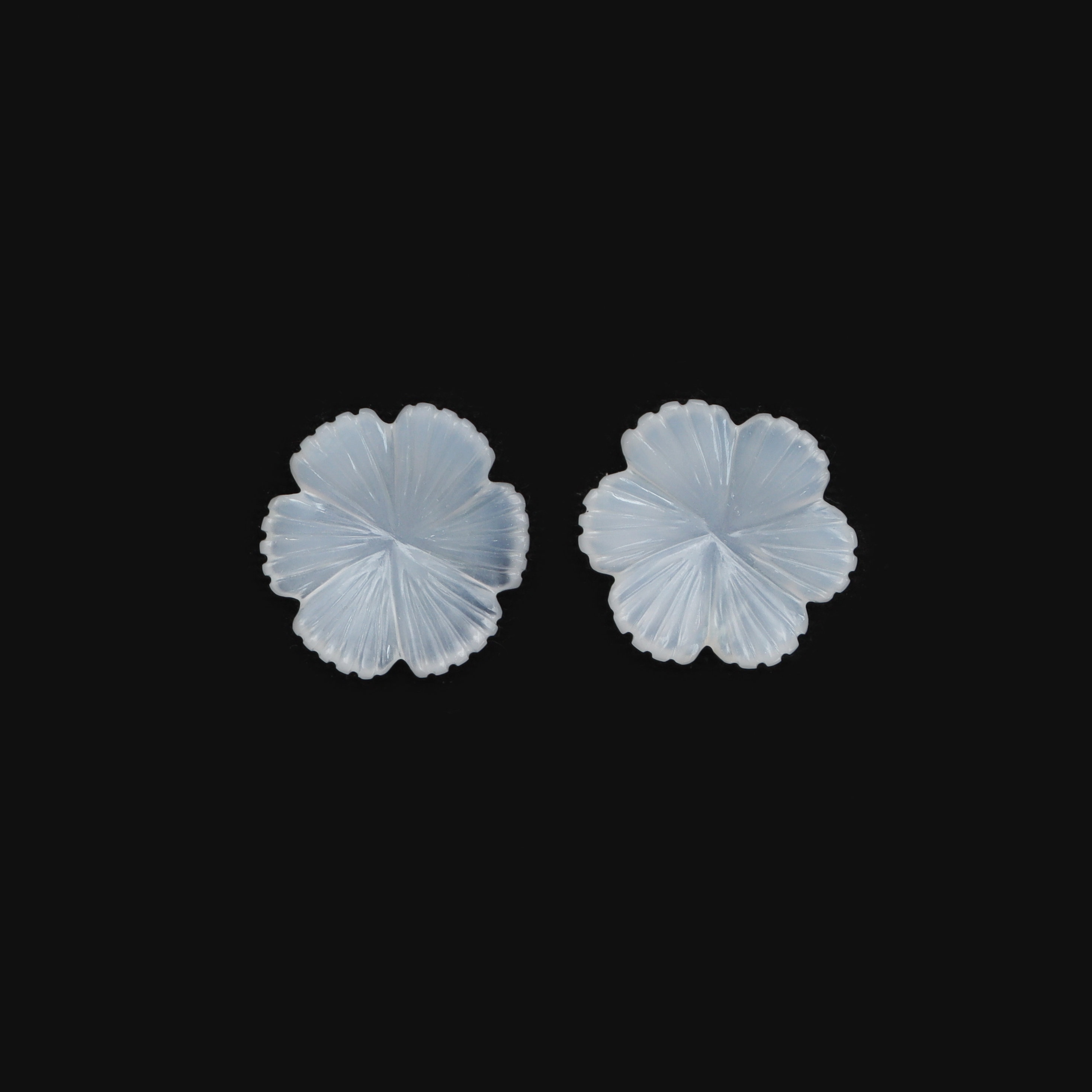 Natural Blue Chalcedony Flower Carving Loose Gemstone, 23x25 Mm, Blue Chalcedony Jewelry Making Gemstone, Pair ( 2 Pieces )