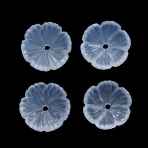 Natural Blue Chalcedony Flower Carving Loose Gemstone, 20x20mm, Blue Chalcedony Jewelry Making Gemstone, Set Of 4 Peices