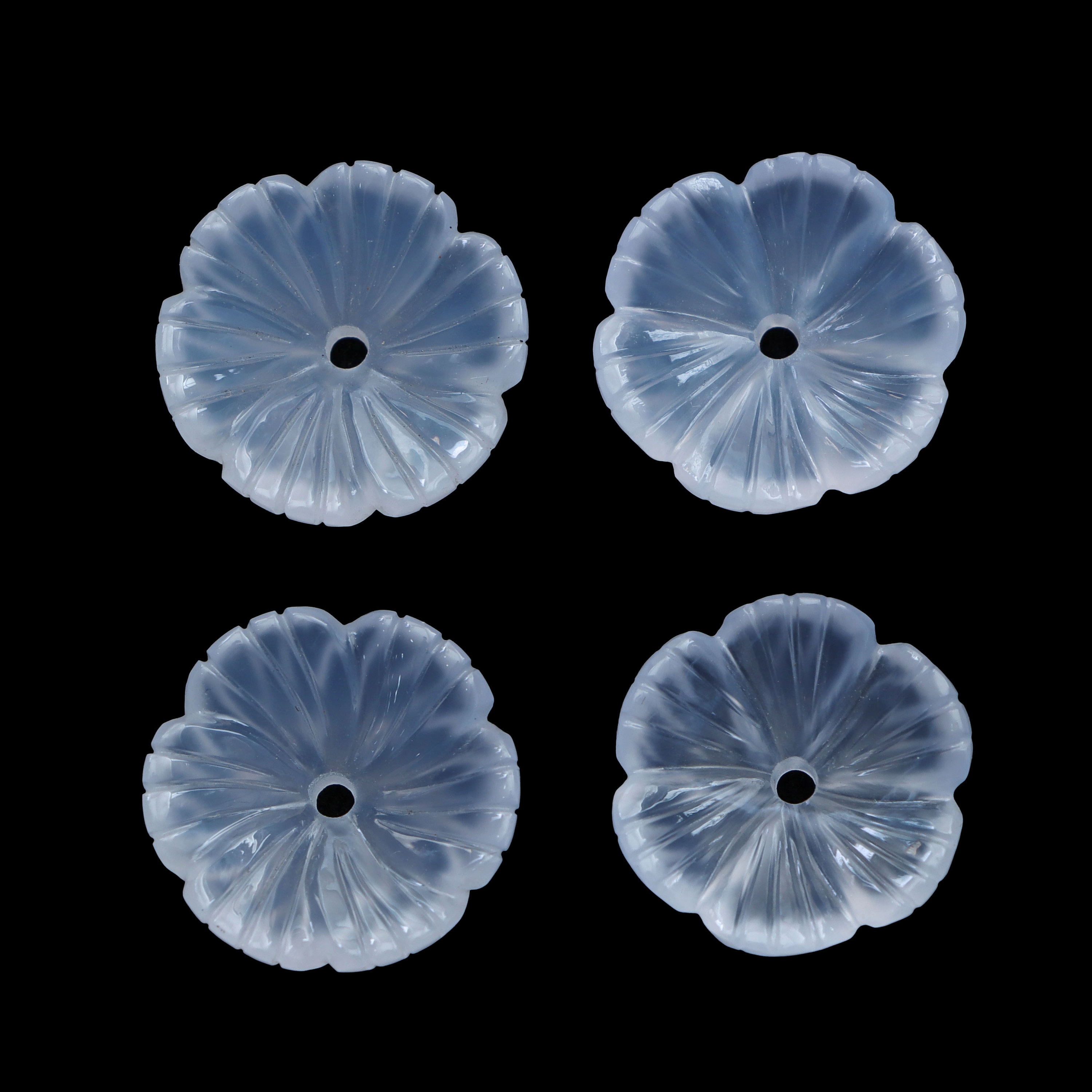 Natural Blue Chalcedony Flower Carving Loose Gemstone, 20x20mm, Blue Chalcedony Jewelry Making Gemstone, Set Of 4 Peices Natural Blue Chalcedony Flower Carving Loose Gemstone, 20x20mm, Blue Chalcedony Jewelry Making Gemstone, Set Of 4 Peices