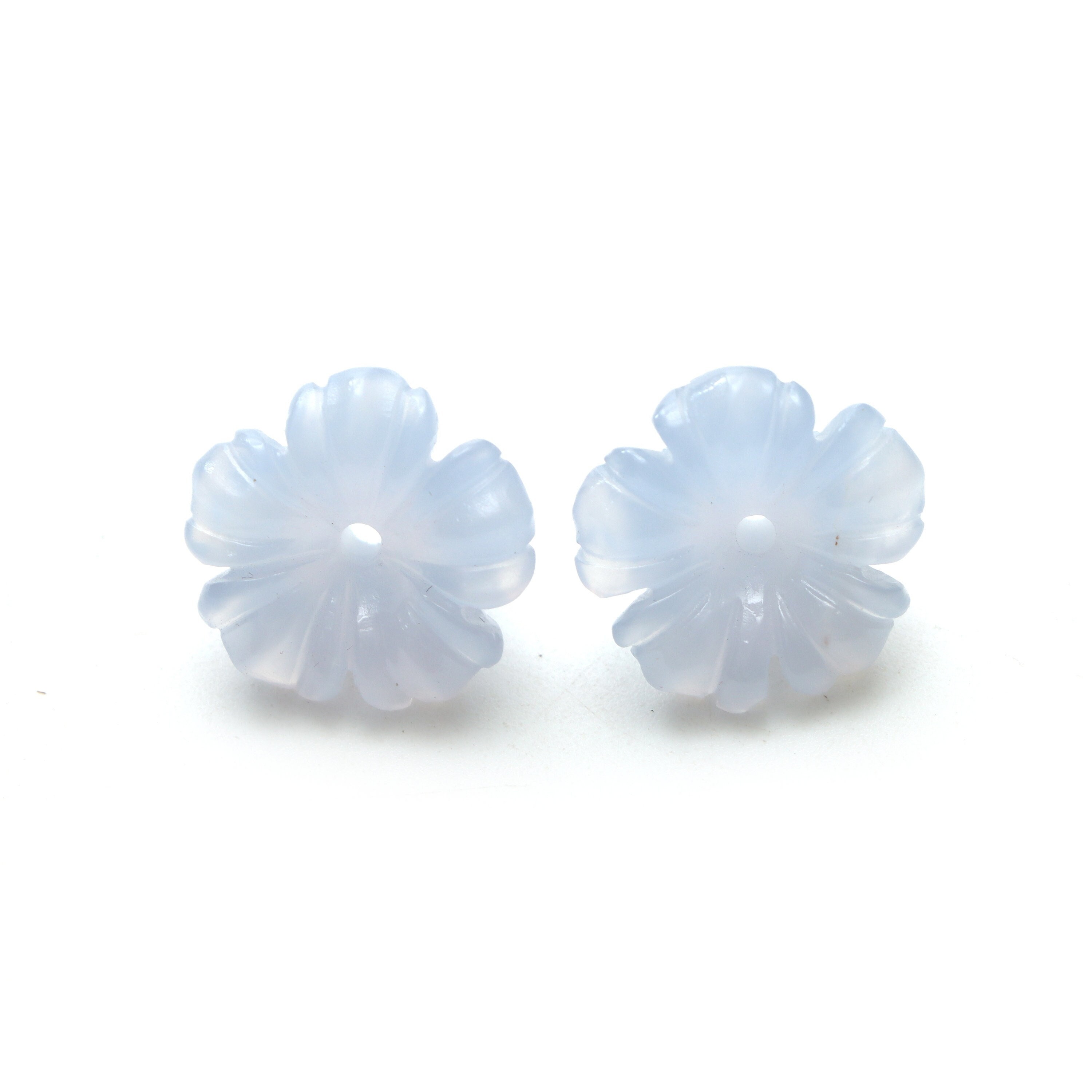 Natural Blue Chalcedony Flower Carving Loose Gemstone, 18x18 Mm, Blue Chalcedony Jewelry Making Gemstone, Pair ( 2 Pieces )