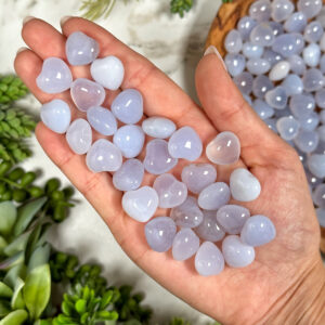 Blue Chalcedony Mini Heart | S, L | - No. 238 (polished Crystal Carving, Throat Chakra, Healing Stone, Peace)