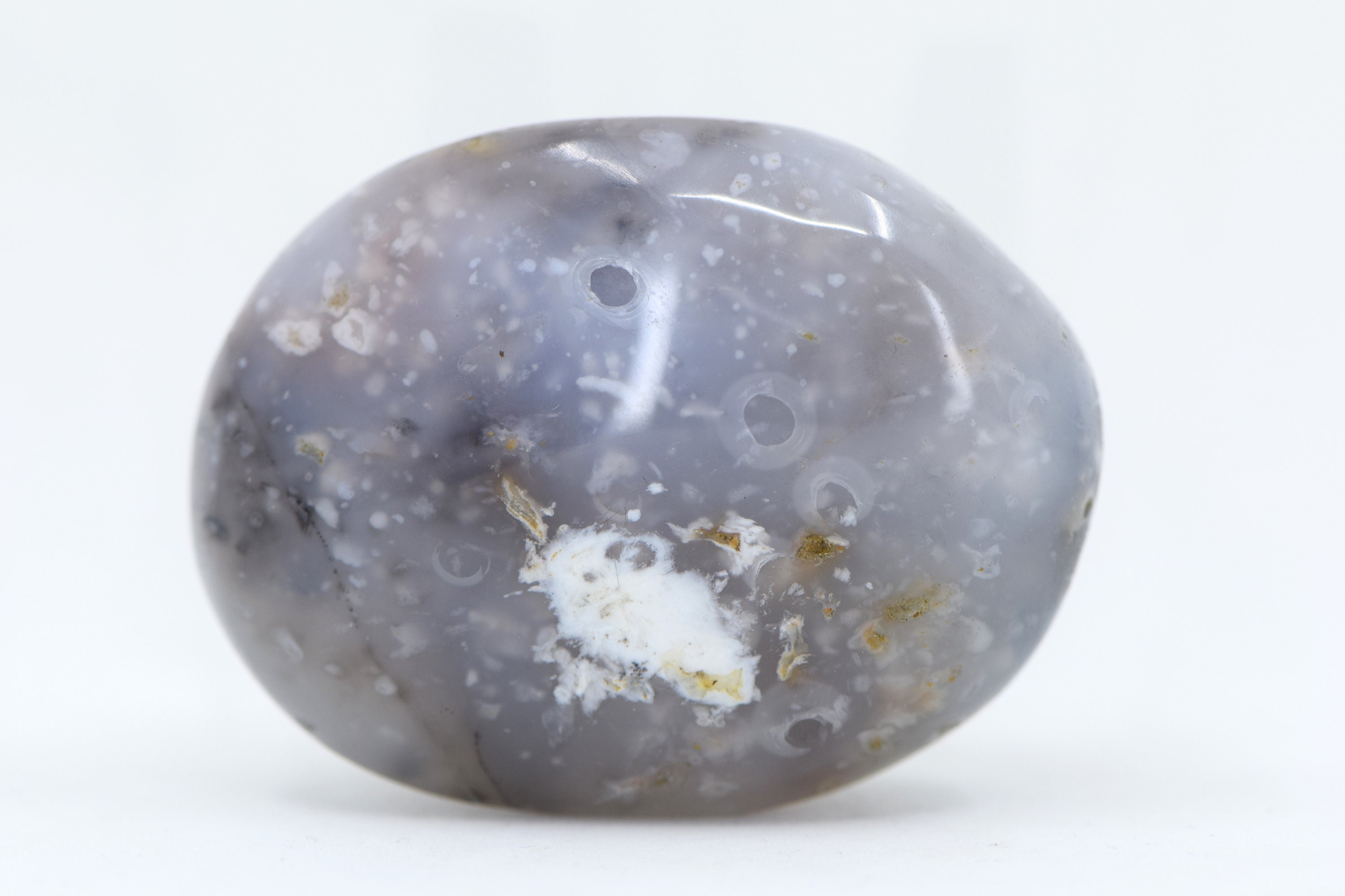 Blue Chalcedony Palm Stone With Orbs Blue Chalcedony Palm Stone With Orbs