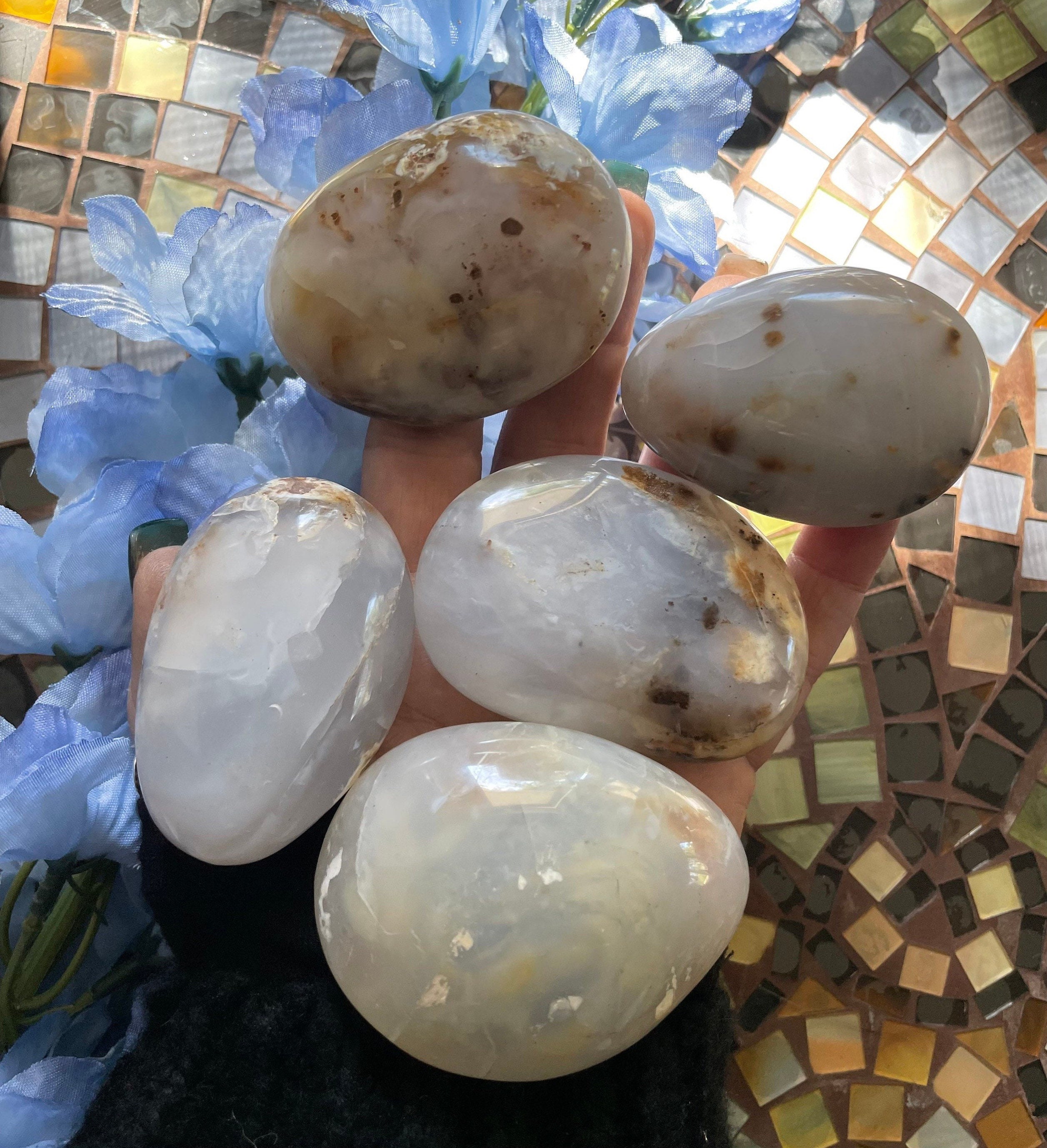 Blue Chalcedony Palm Stone, Blue Chalcedony, Qty. 1 Chunky Palm Blue Chalcedony Palm Stone, Blue Chalcedony, Qty. 1 Chunky Palm
