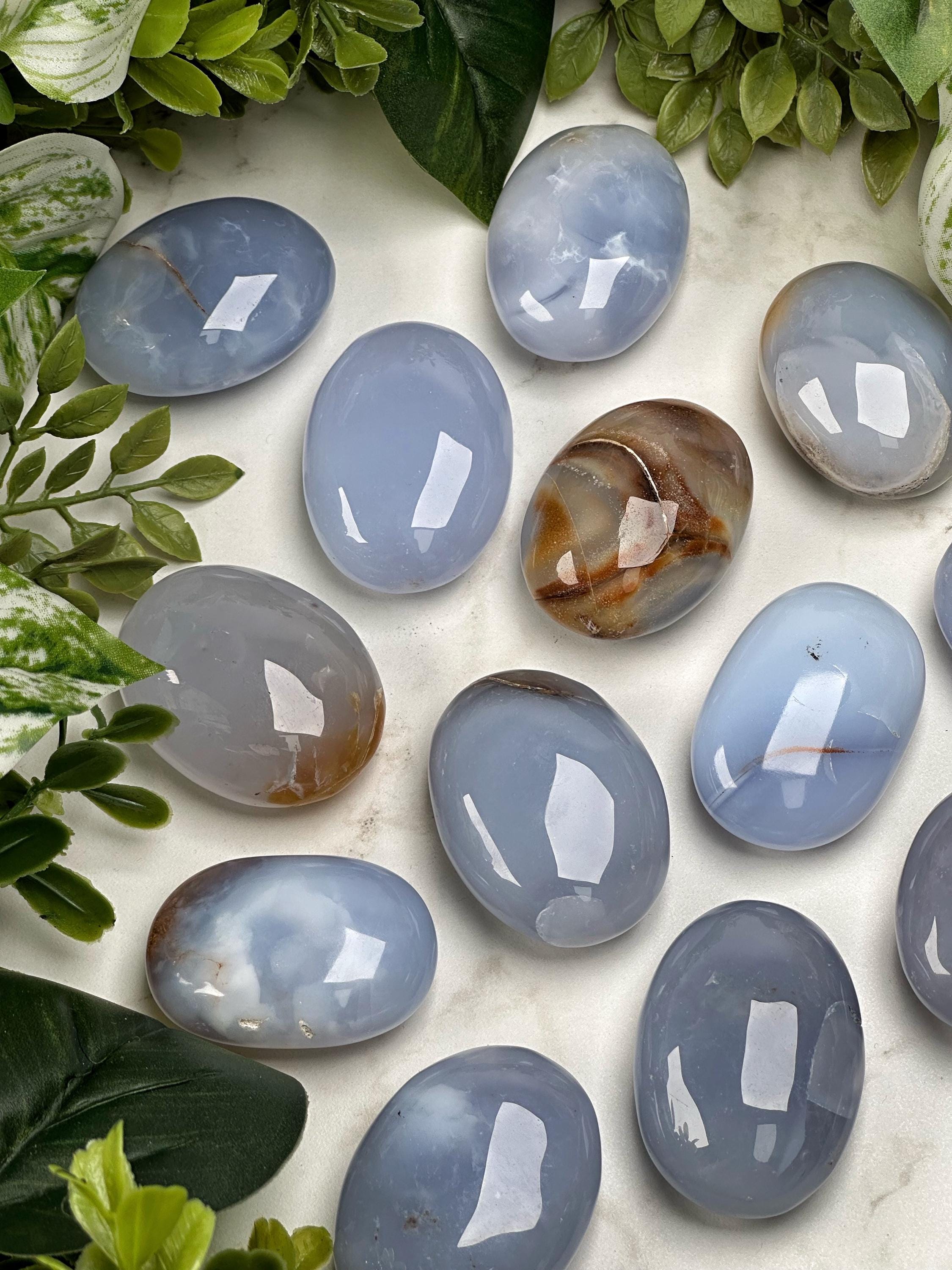 Blue Chalcedony Palmstone | S, L | - No. 117 (polished Crystal Pocket Stone Palm, Throat Chakra, Peace) Blue Chalcedony Palmstone | S, L | - No. 117 (polished Crystal Pocket Stone Palm, Throat Chakra, Peace)