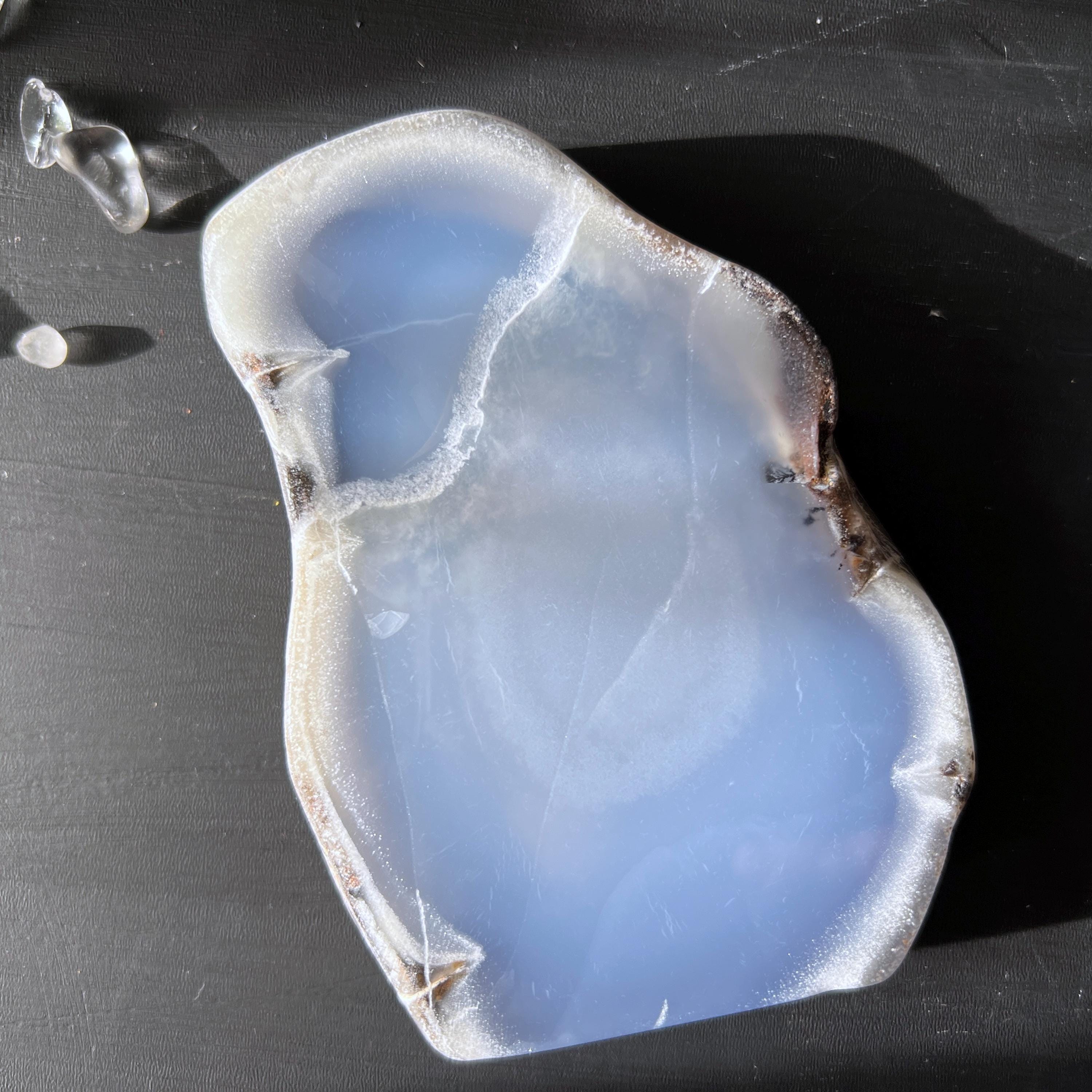 Blue Chalcedony Slice Self Standing | Natural Blue Agate | Polished Slab | Turkey
