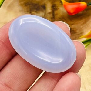 Blue Chalcedony Worry Thumb Stone, Polished Healing Pocket Crystal, Throat Chakra