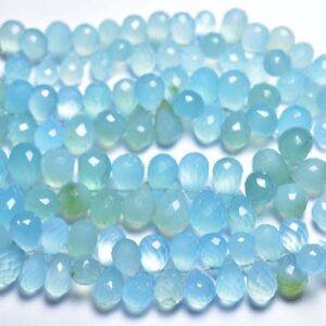 Blue Chalcedony Teardrop Beads - 10 Pcs - Natural Faceted Beautiful Aqua Blue Chalcedony Teardrop - High Quality - Size Is 6x9-7x11 Mm #1772 Blue Chalcedony Teardrop Beads - 10 Pcs - Natural Faceted Beautiful Aqua Blue Chalcedony Teardrop - High Quality - Size Is 6x9-7x11 Mm #1772