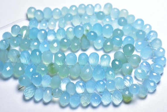 Blue Chalcedony Teardrop Beads - 10 Pcs - Natural Faceted Beautiful Aqua Blue Chalcedony Teardrop - High Quality - Size Is 6x9-7x11 Mm #1772 Blue Chalcedony Teardrop Beads - 10 Pcs - Natural Faceted Beautiful Aqua Blue Chalcedony Teardrop - High Quality - Size Is 6x9-7x11 Mm #1772