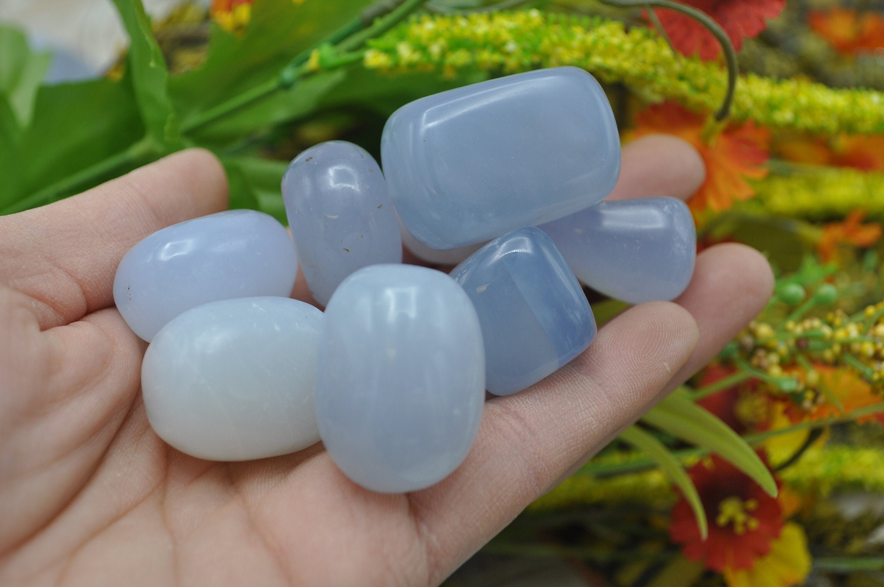 Blue Chalcedony Tumbled Stone, Polished Tumbled Gemstones, Healing Pocket Stone Crystals, Throat Chakra