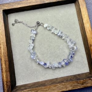 Blue Crystal Chip Bracelet with Natural Dumortierite Gemstones and Sterling Silver Adjustable minimalist Jewelry, unique gift for her Blue Crystal Chip Bracelet with Natural Dumortierite Gemstones and Sterling Silver Adjustable minimalist Jewelry, unique gift for her