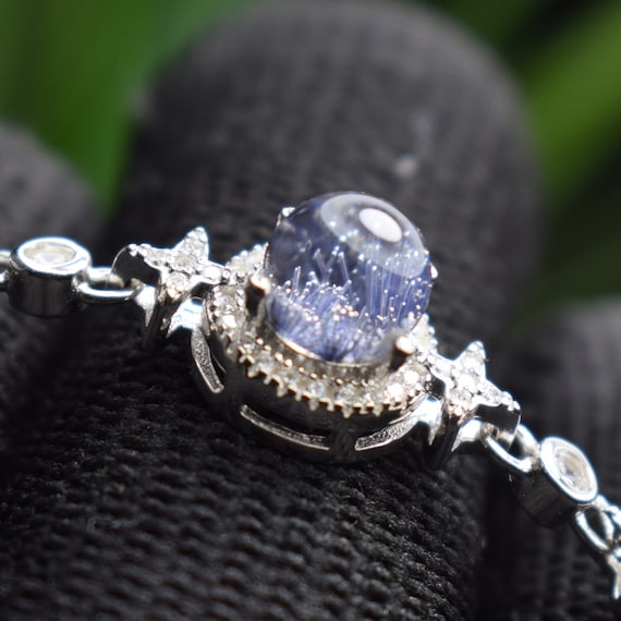 Blue Dumortierite Silver Bracelet,dumortierite In Quartz, 925 Sterling Silver Chain Bracelet, Natural Blue Dumortierite Bead R111 Blue Dumortierite Silver Bracelet,dumortierite In Quartz, 925 Sterling Silver Chain Bracelet, Natural Blue Dumortierite Bead R111