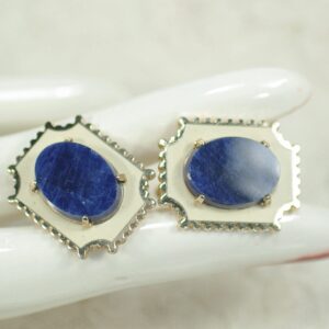 Blue Gemstone Cuff Links: Men's Shirt Accessory, Sodalite Gold Enamel Cuff Links