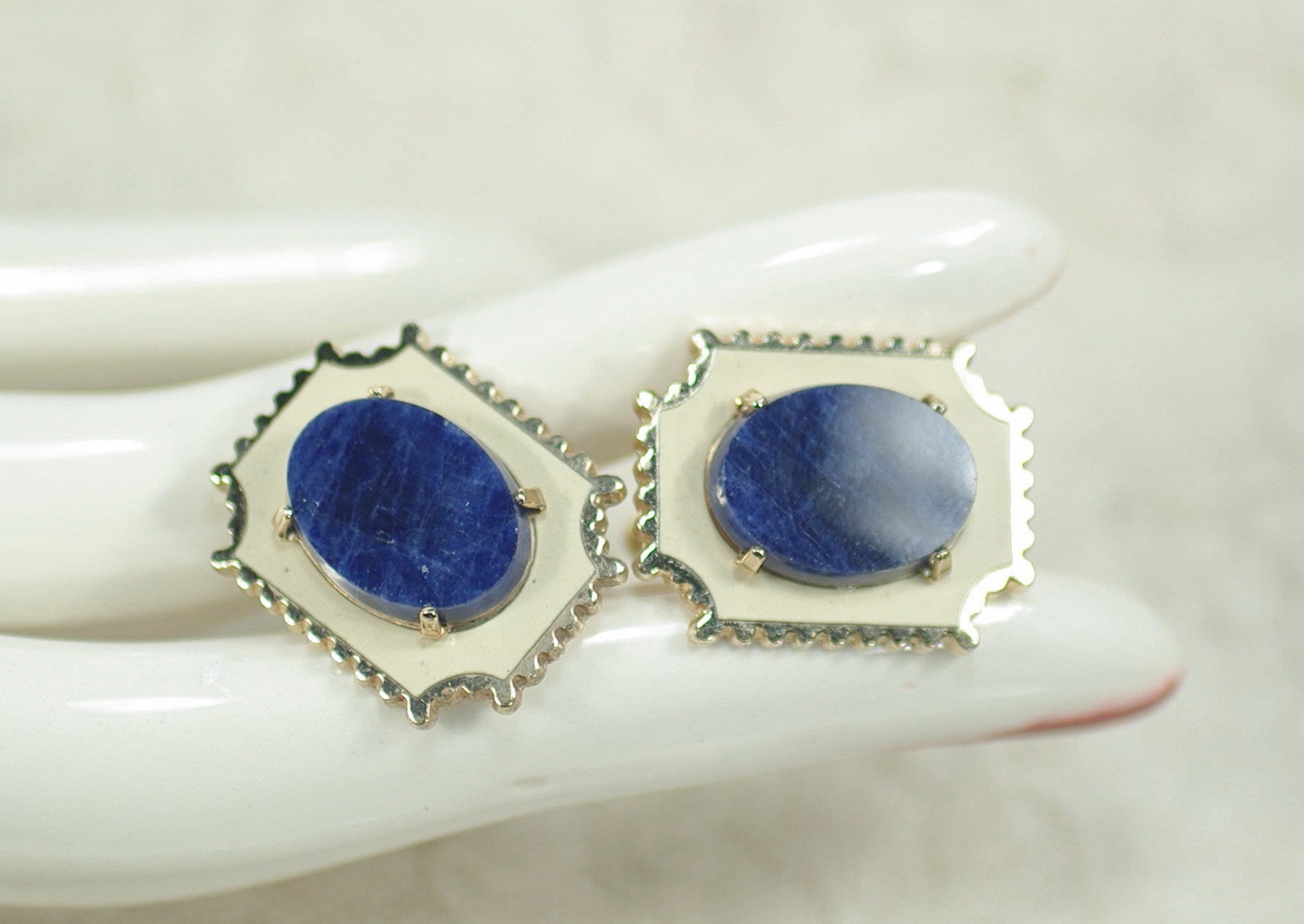 Blue Gemstone Cuff Links: Men's Shirt Accessory, Sodalite Gold Enamel Cuff Links Blue Gemstone Cuff Links: Men's Shirt Accessory, Sodalite Gold Enamel Cuff Links
