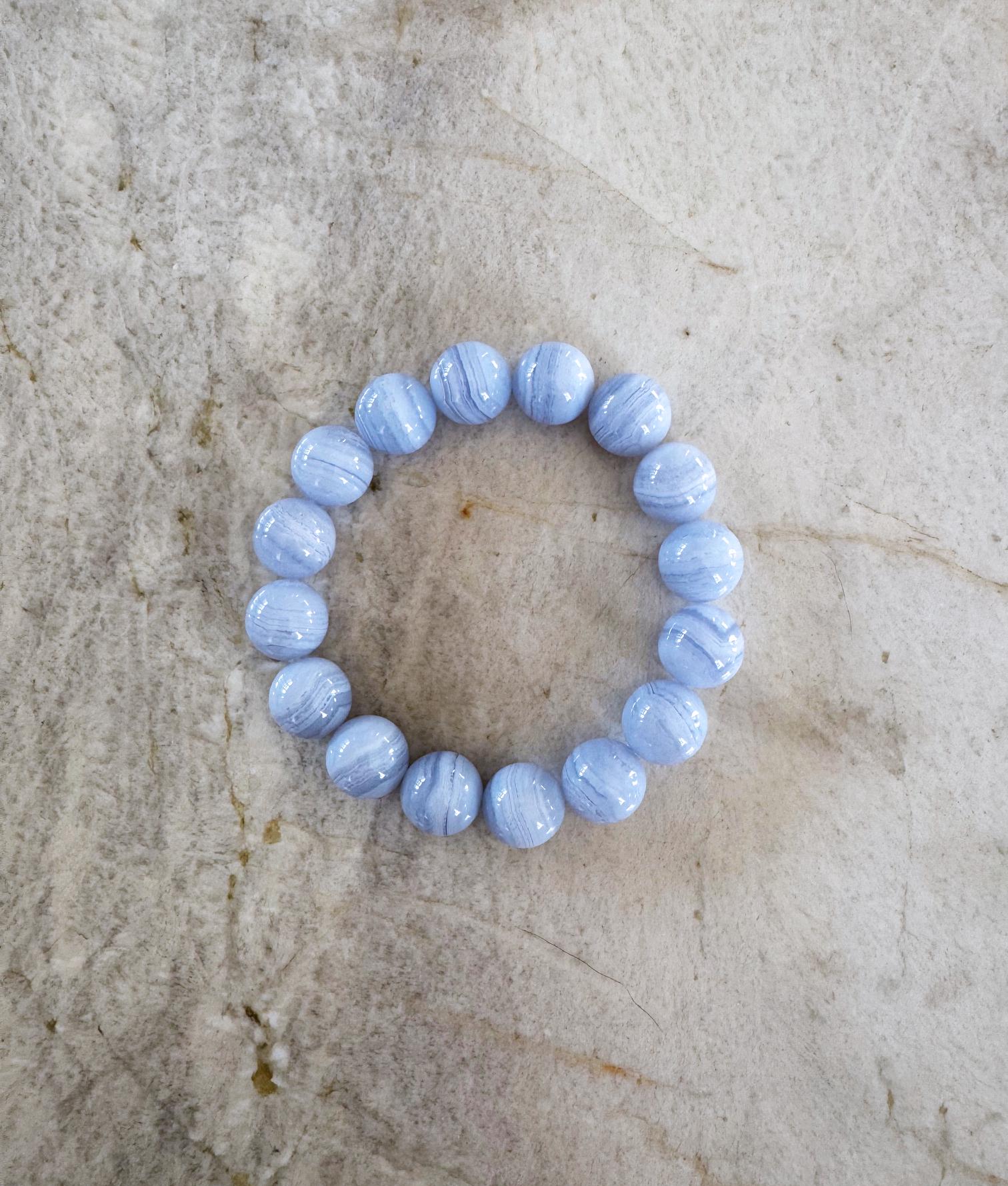 Blue Lace Agate Bracelet - 12mm Stretch Handcrafted