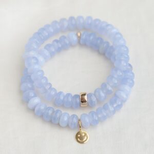 14K GOLD Blue Lace Agate bracelet 8mm - healing crystal bracelet [EBBM1698]  elastic bracelet - chakra stones - Blue Lace Agate jewelry *BS
