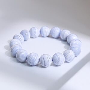 14mm Genuine Natural Blue Lace Agate Aaa Round Big Size Beads Gemstone Bracelet For Man And Woman