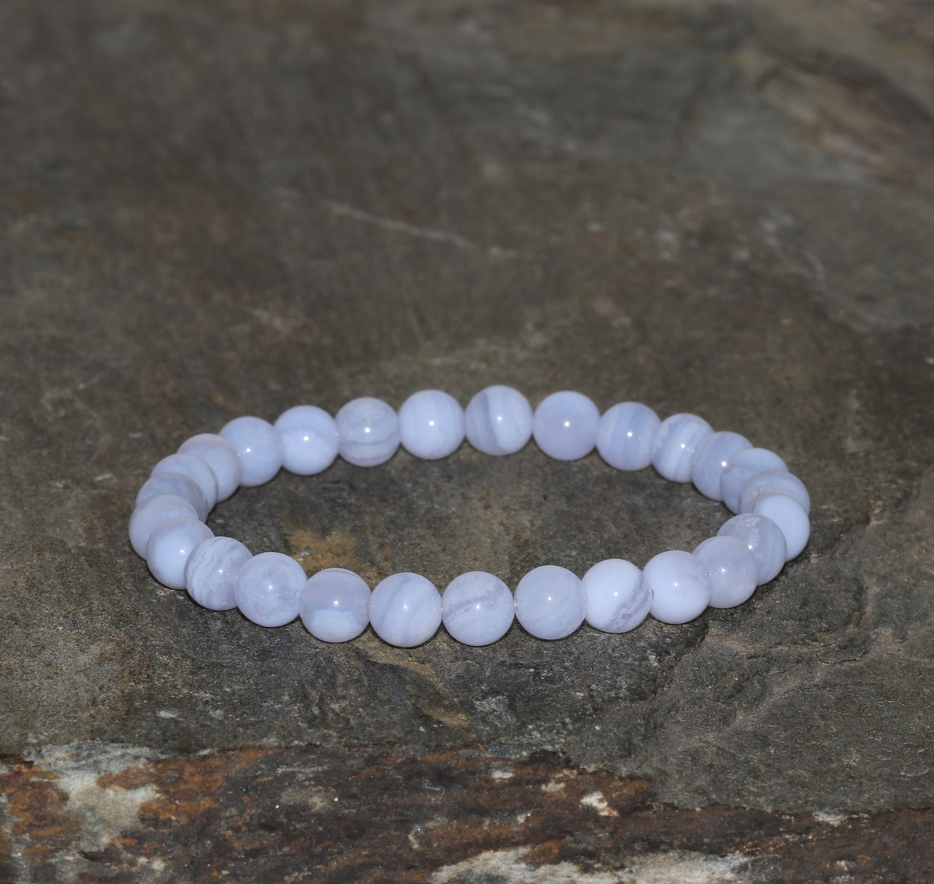 Blue Lace Agate Bracelet: 6mm Semiopaque Chalcedony Gemstone
