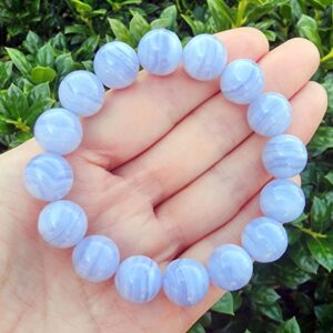 AAA Blue Lace Agate Bracelet: Chunky 12mm Beaded Gemstone AAA Blue Lace Agate Bracelet: Chunky 12mm Beaded Gemstone