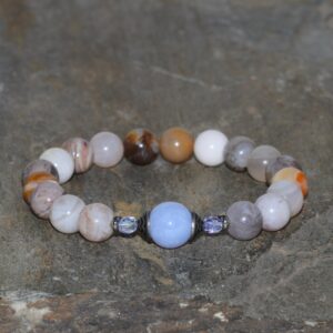 Bamboo Agate And Blue Lace Agate Beaded Bracelet, Gemstone Jewelry Bamboo Agate And Blue Lace Agate Beaded Bracelet, Gemstone Jewelry