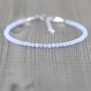 Blue Lace Agate Beaded Bracelet In Sterling Silver, Gold Or Rose Gold Filled, Dainty Gemstone Stacking Bracelet With 3mm Faceted Beads Blue Lace Agate Beaded Bracelet In Sterling Silver, Gold Or Rose Gold Filled, Dainty Gemstone Stacking Bracelet With 3mm Faceted Beads