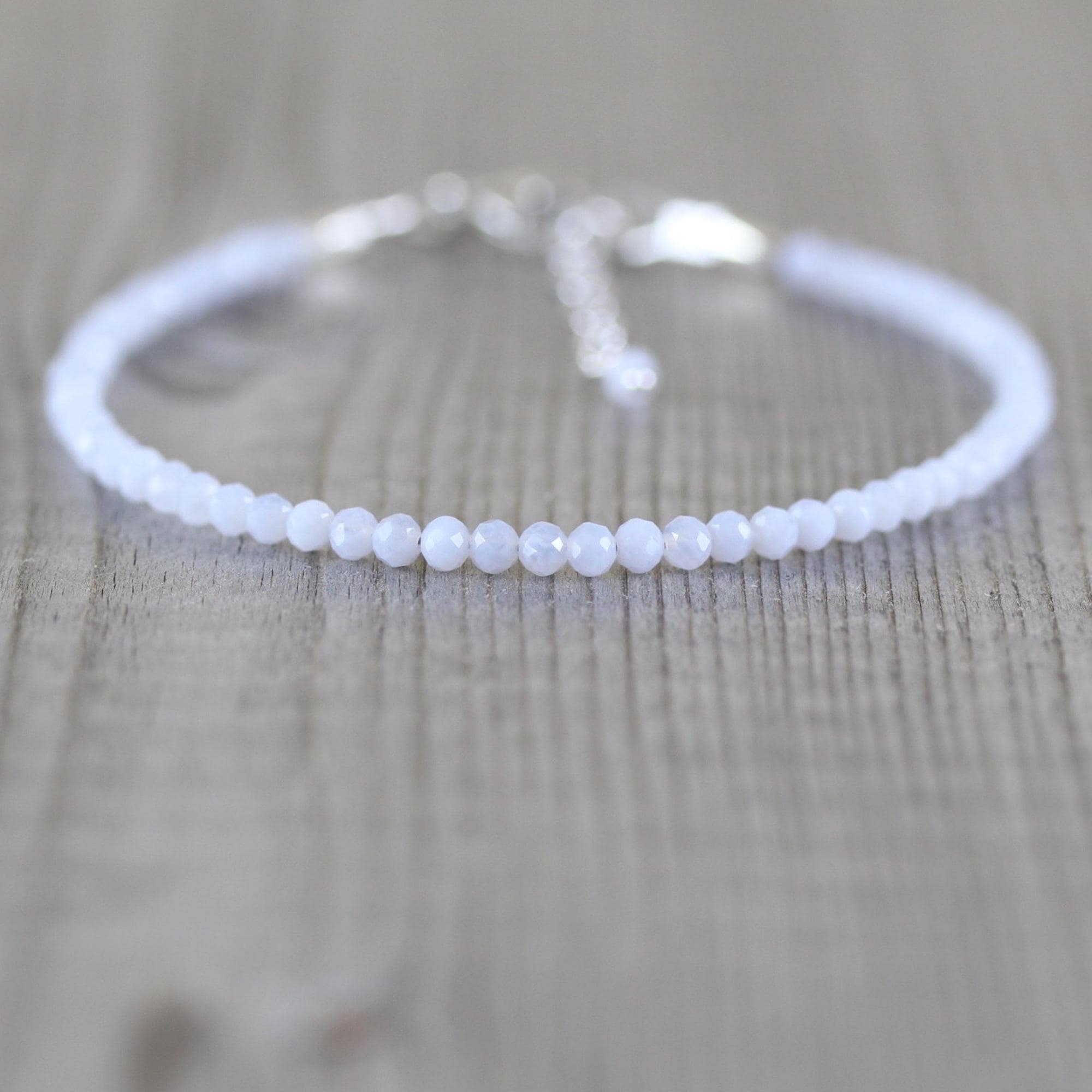 Blue Lace Agate Beaded Bracelet In Sterling Silver, Gold Or Rose Gold Filled, Dainty Gemstone Stacking Bracelet With 3mm Faceted Beads