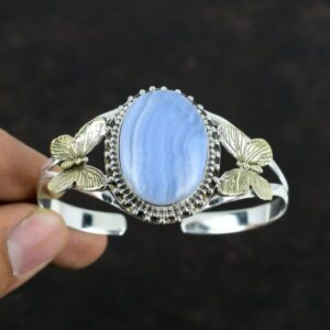 Blue Lace Agate Butterfly Cuff Bracelet: Handmade Sterling Silver Bangle Blue Lace Agate Butterfly Cuff Bracelet: Handmade Sterling Silver Bangle