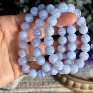Blue Lace Agate Crystal Beaded Bracelet, 10mm Blue Lace Agate Crystal Beaded Bracelet, 10mm