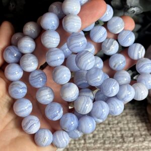 Blue Lace Agate Crystal Beaded Bracelet, 13mm 14mm Blue Lace Agate Crystal Beaded Bracelet, 13mm 14mm