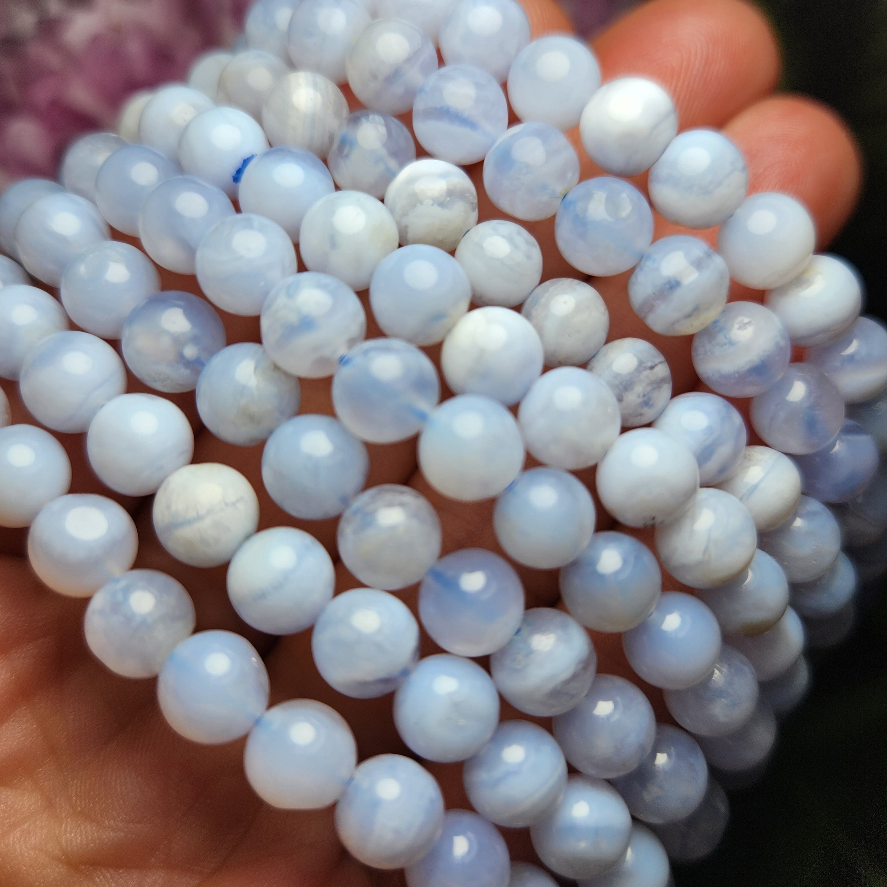 Blue Lace Agate Bracelet - Blue Lace Agate Crystal - Crystal Bracelet - Polished Blue Lace Agate - Blue Lace Agate Jewelry - Agate Bracelet
