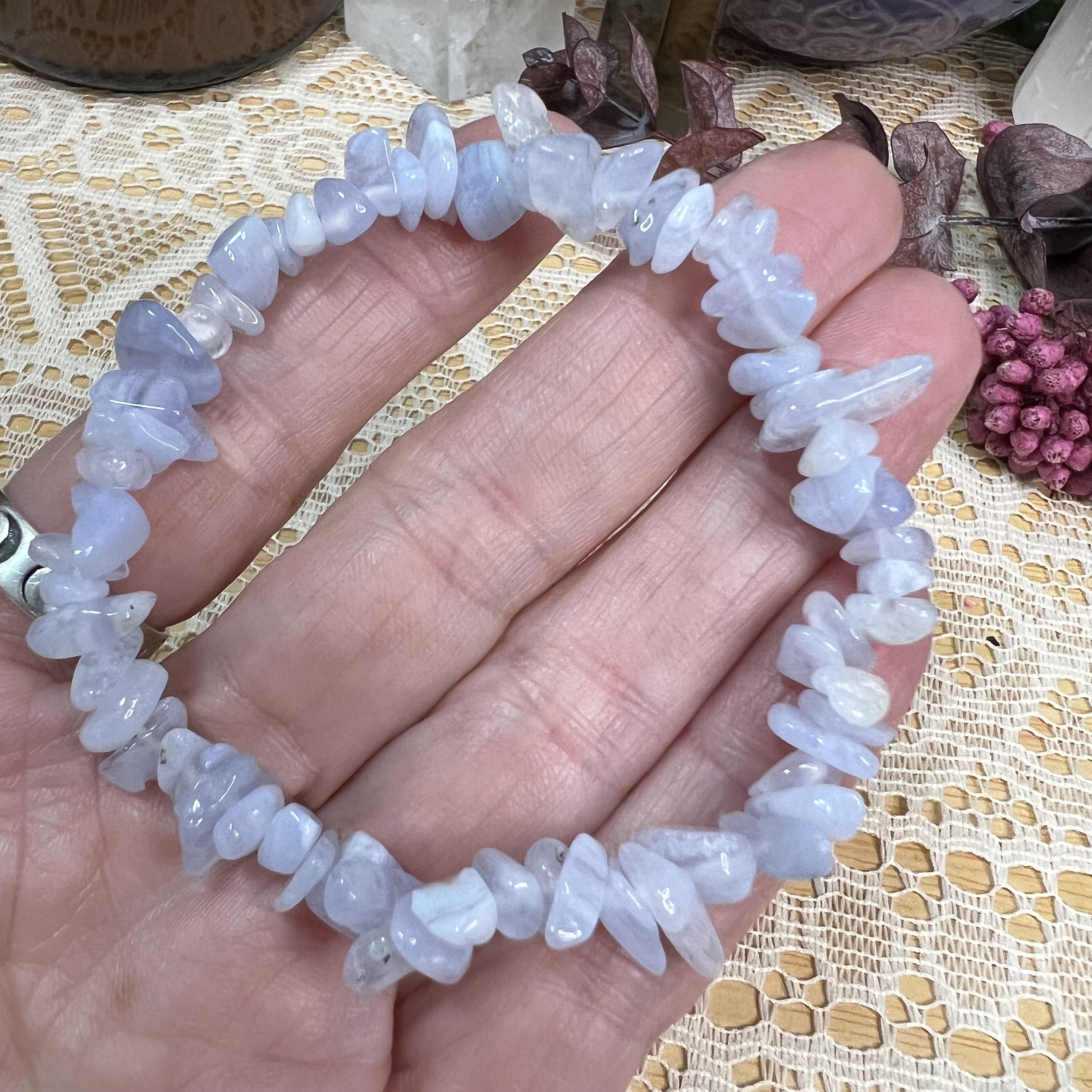 Blue Lace Agate Crystal Chip Bracelet Blue Lace Agate Crystal Chip Bracelet