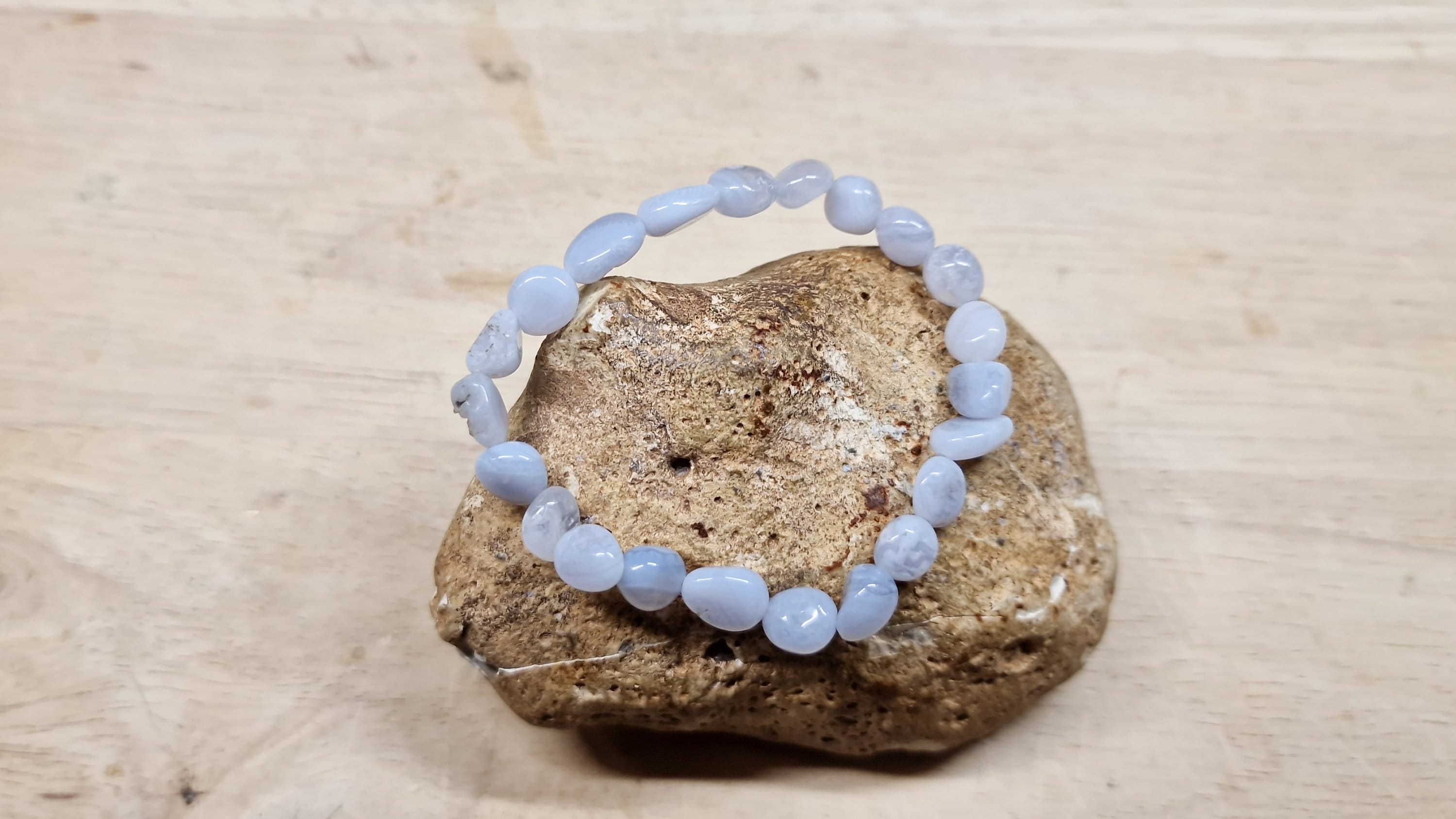 Blue Lace Agate Bracelet. Elastic Stretch Reiki Jewelry Uk