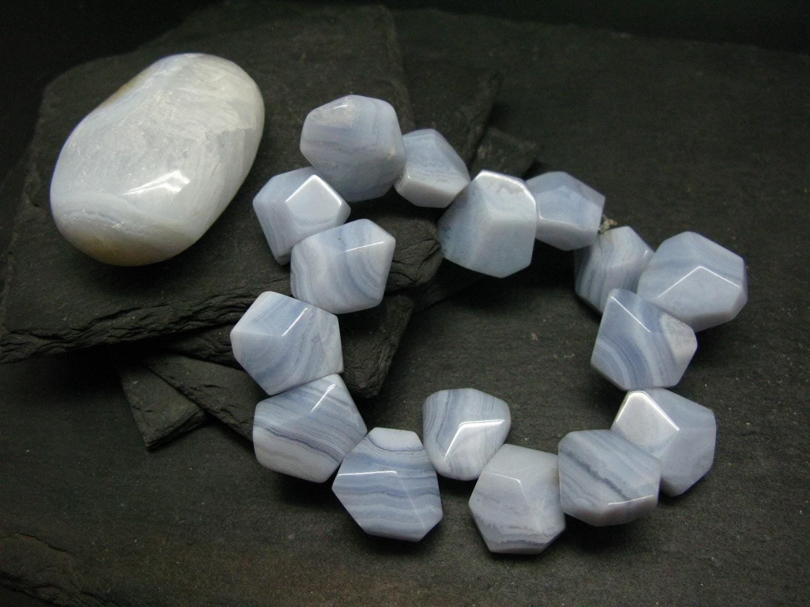 Blue Lace Agate Genuine Bracelet ~ 7.5 Inches ~ 20mm Facet Beads Blue Lace Agate Genuine Bracelet ~ 7.5 Inches ~ 20mm Facet Beads