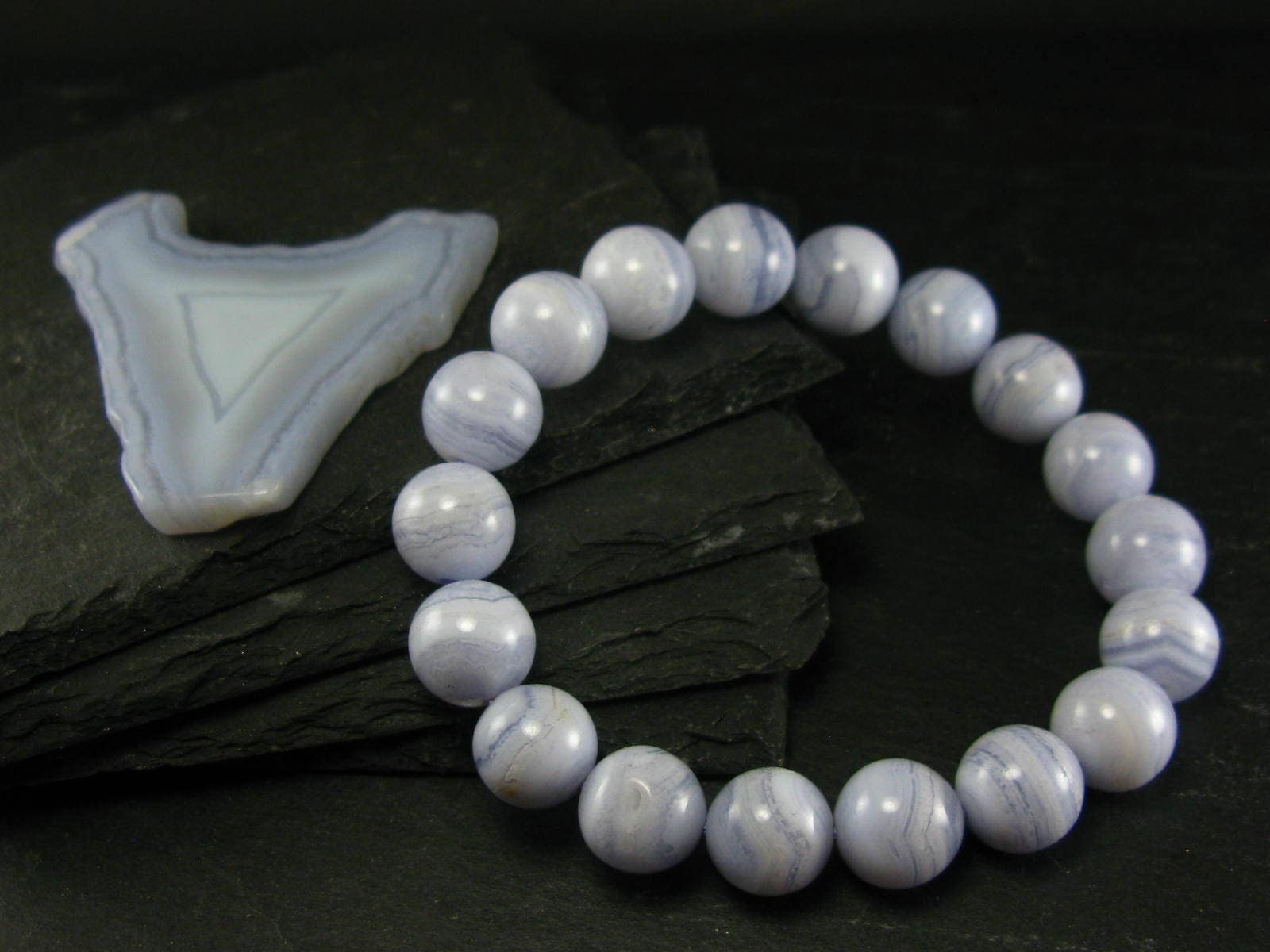 Blue Lace Agate Genuine Bracelet ~ 7 Inches ~ 12mm Round Beads