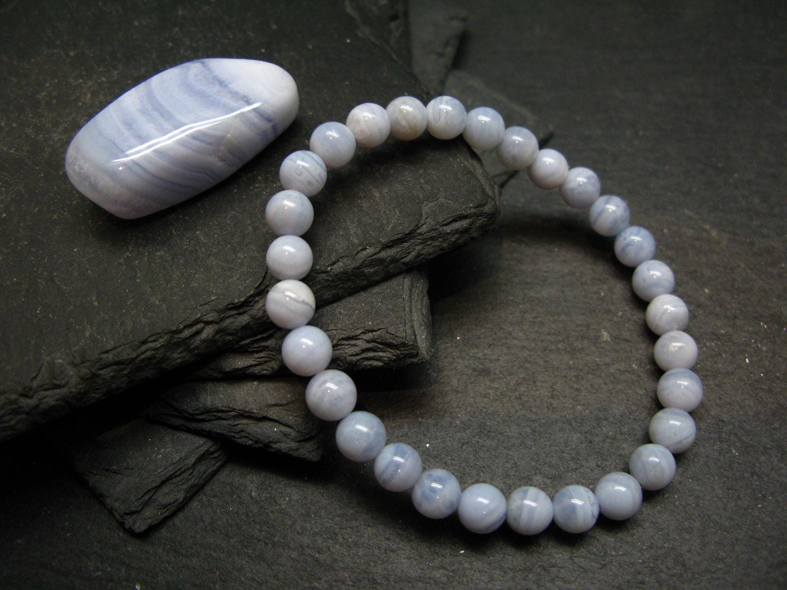 Blue Lace Agate Genuine Bracelet ~ 7 Inches ~ 6mm Round Beads
