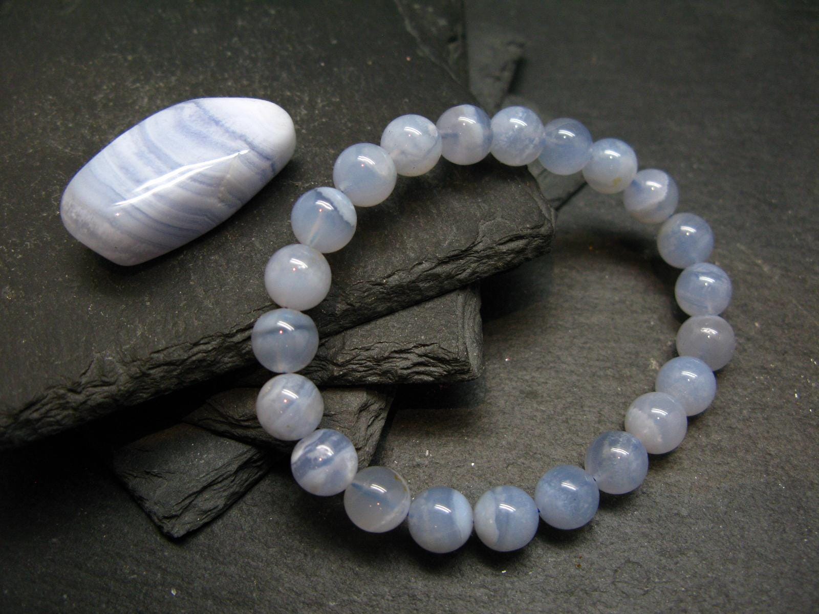 Blue Lace Agate Genuine Bracelet ~ 7 Inches ~ 8mm Round Beads