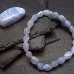 Blue Lace Agate Genuine Bracelet ~ 7 Inches ~ 10mm Facetted Beads Blue Lace Agate Genuine Bracelet ~ 7 Inches ~ 10mm Facetted Beads