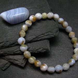 Blue Lace Agate Genuine Bracelet ~ 7 Inches ~ 8mm Round Facetted Beads Blue Lace Agate Genuine Bracelet ~ 7 Inches ~ 8mm Round Facetted Beads