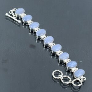Blue Lace Agate Bracelet: Handmade 925 Sterling Silver Adjustable Jewelry Blue Lace Agate Bracelet: Handmade 925 Sterling Silver Adjustable Jewelry