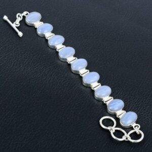 Blue Lace Agate Bracelet: Handmade 925 Sterling Silver Adjustable Chain Blue Lace Agate Bracelet: Handmade 925 Sterling Silver Adjustable Chain