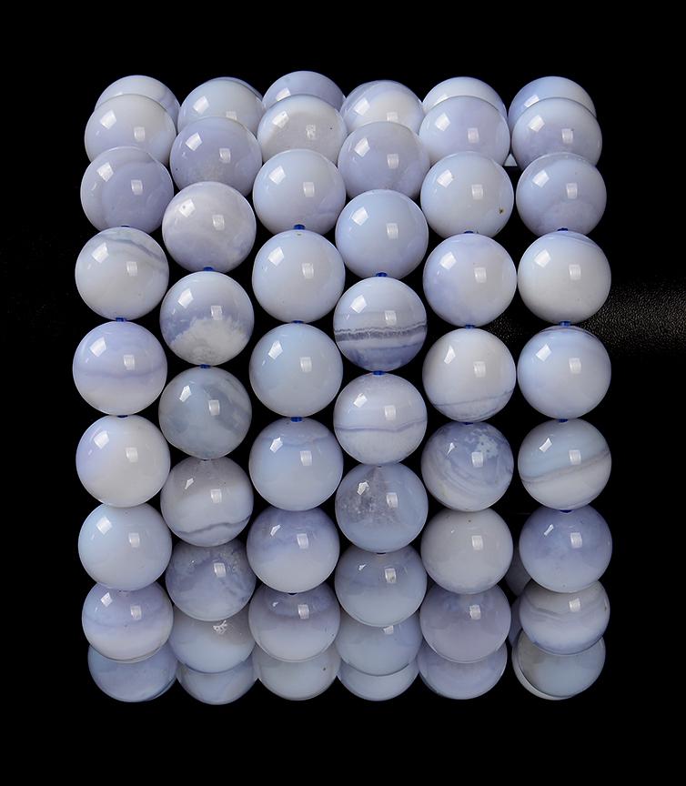 Natural Chalcedony Blue Lace Agate Gemstone Round Bracelet 10mm 7.5 Inch Strand (80019964-s42)