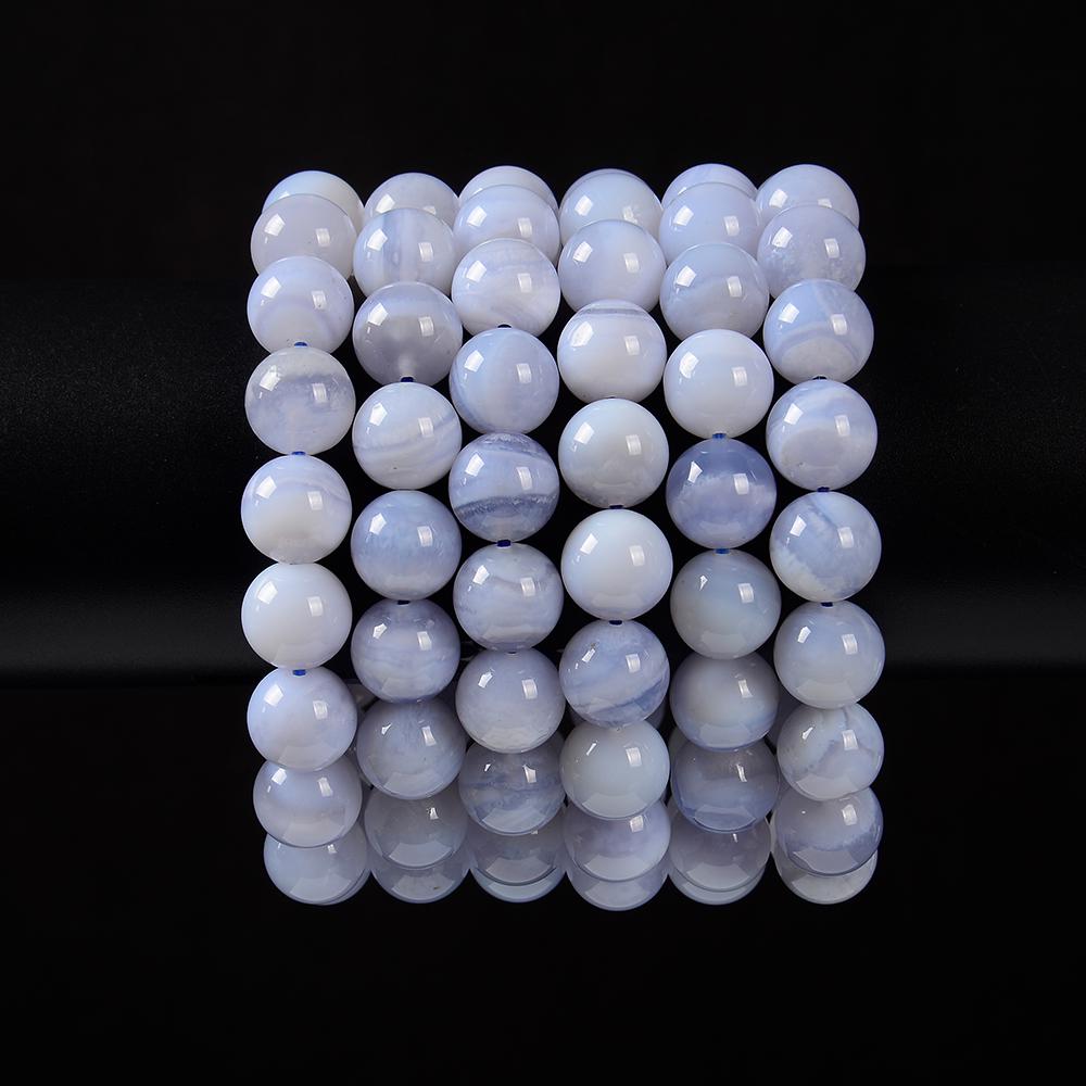 Natural Chalcedony Blue Lace Agate Gemstone Round Bracelet 10mm 10-11mm 7.5 Inch Strand (s45) Natural Chalcedony Blue Lace Agate Gemstone Round Bracelet 10mm 10-11mm 7.5 Inch Strand (s45)