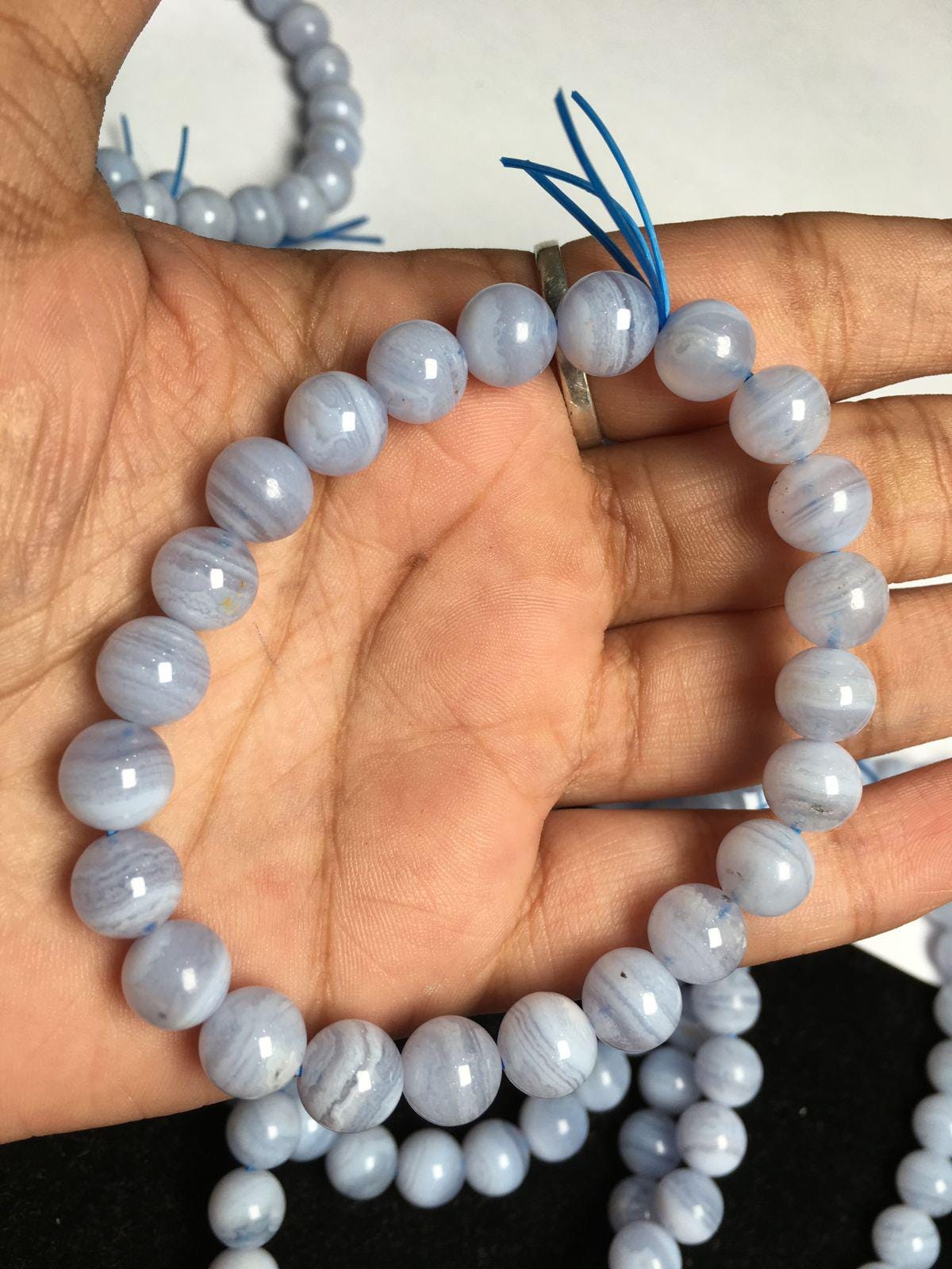 Natural Blue Lace Agate Plain Round Gemstone Beaded Bracelet, 8-8.5 Mm Stretchable Bracelet, Delicate Bracelet, November Birthstone Gift