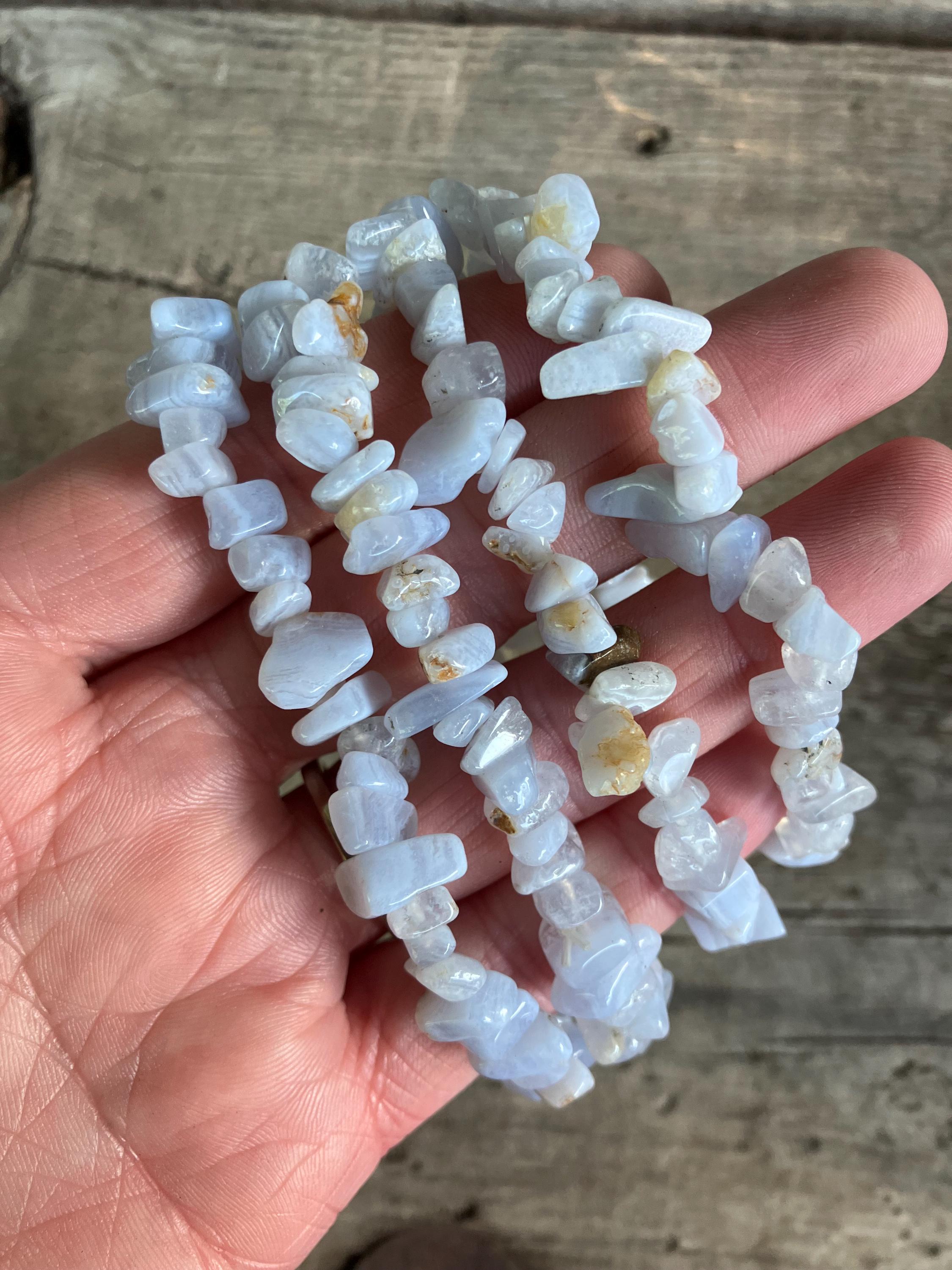 Natural Chalcedony Blue Lace Agate Chips Gemstone Beaded Jewelry Crystal Bracelet