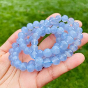 Blue Lace Agate Bracelet: Round Chalcedony Crystal Gemstone Blue Lace Agate Bracelet: Round Chalcedony Crystal Gemstone