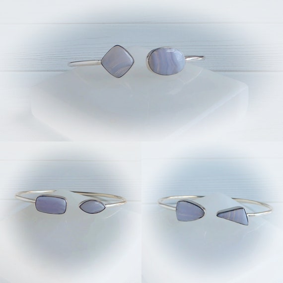 Blue Lace Agate Bracelet Sterling Silver • Blue Stone Bracelet • Sterling Blue Lace Agate Bangle • Gift For Her, Healing Crystal Bangle • Blue Lace Agate Bracelet Sterling Silver • Blue Stone Bracelet • Sterling Blue Lace Agate Bangle • Gift For Her, Healing Crystal Bangle •