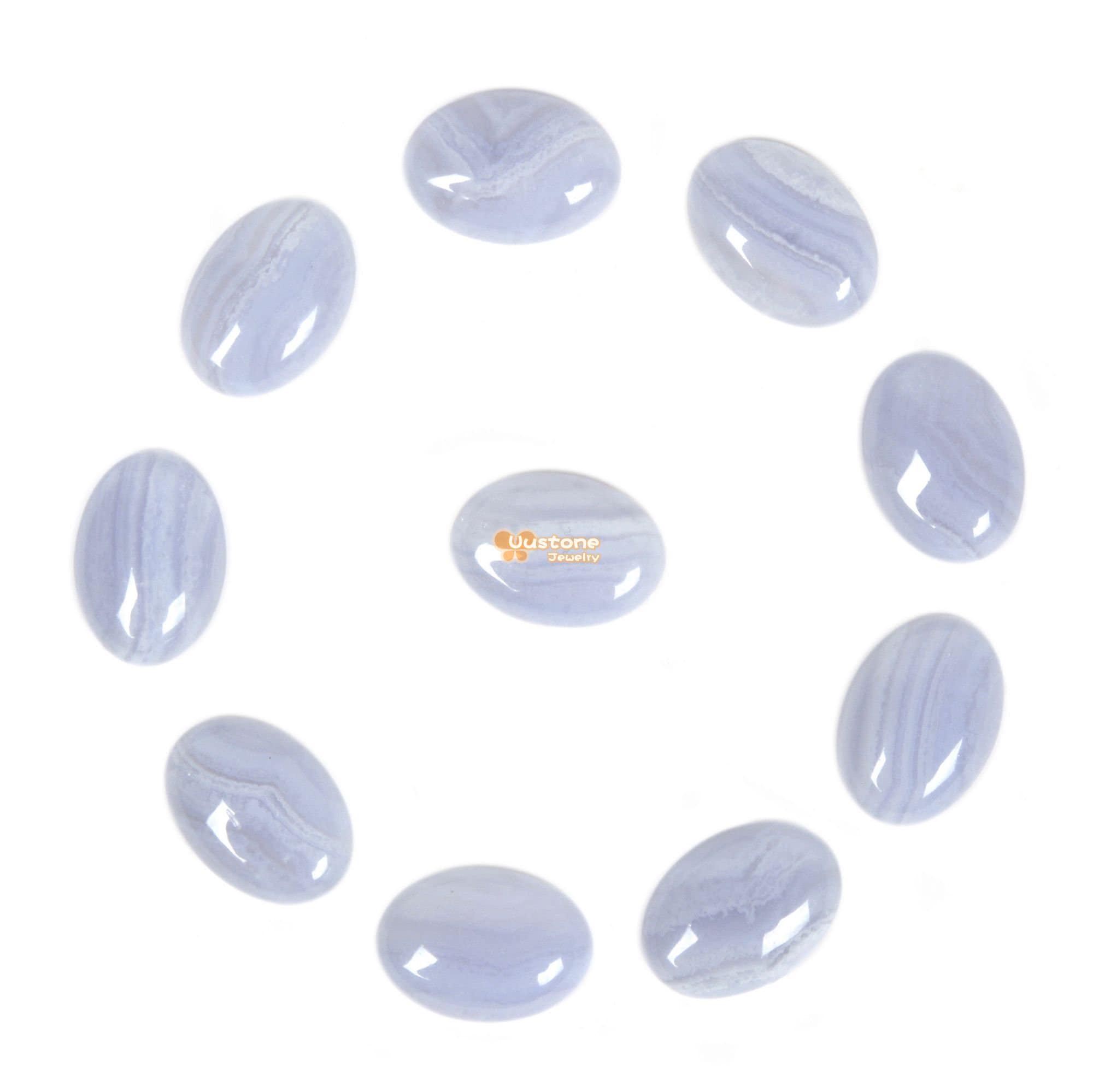 14mm Blue Lace Agate Gemstone Oval Flatback Cab Cabochon 14mm Blue Lace Agate Gemstone Oval Flatback Cab Cabochon
